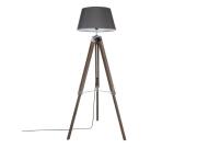 Φωτιστικό Δαπέδου με Τρίποδη Ξύλινη βάση και γκρι Αμπαζούρ Καπέλο, 145 cm