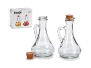 Σετ Γυάλινα Μπουκάλια Λαδιού Ξυδιού Λαδόξυδο 2 τεμαχίων  με πώμα φελλού, χωρητικότητας 280ml