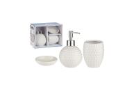 Κεραμικό Σετ Μπάνιου 3 τεμαχίων με Σαπουνοθήκη, Dispenser και Ποτήρι σε λευκό χρώμα