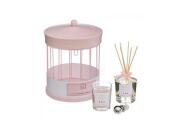 Σετ αρωματικό χώρου 3 τεμαχίων με αρωματικά Sticks, κερί και μεταλλικό κλουβί, 14x19 cm Ροζ Βαμβάκι