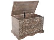 Ινδικό χειροποίητο έπιπλο  αποθήκευσης, Μπαούλο με σκαλιστό ανάγλυφο σχέδιο, 71x44x45cm
