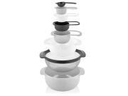 Herzberg Σετ Κουτάλια Μέτρησης  και μπολ ανάμειξης 8 τεμαχίων, σε γκρι αποχρώσεις, HG-BOL8N1