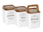 Herzberg Σετ βάζα 3 τεμ σε μαύρο χρώμα για καφέ, ζάχαρη, τσάι σε λευκό χρώμα, HG-OKY237