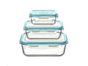 Σετ Γυάλινα Φαγητοδοχεία Μπολ 3 τεμαχίων με κλείσιμο ασφαλείας, σε γαλάζιο χρώμα, 23x16.5x8.5cm