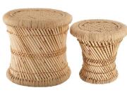 Σετ 2 τραπεζάκια από μπαμπού και κάνναβη σε στιλ Ibiza Boho - Natural, 38x38 cm