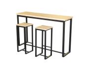 Σετ έπιπλο μπαρ τραπέζι και 2 σκαμπό με μεταλλική βάση και ξύλινη επιφάνεια, 140x40x100 cm