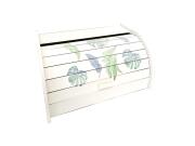 Ξύλινη Ψωμιέρα με Καπάκι σε Λευκό Χρώμα και Πολύχρωμο σχέδιο, 38x26x17cm Φύλλα