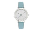 Nine West Γυναικείο Ρολόι χειρός 37mm με Ασημί καντράν και γαλάζιο δερμάτινο λουράκι, NW/2511SVLB