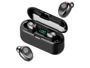 Ασύρματα Επαναφορτιζόμενα Ακουστικά με σύνδεση Bluetooth 5.0 και θήκη φορτιστή σε μαύρο χρώμα