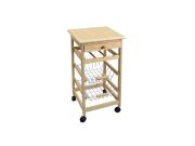 Ξύλινο Τρόλεϊ με Συρτάρι, Θήκες Οργάνωσης, Μπουκαλοθήκη με Ροδάκια σε Φυσικό χρώμα Ξύλου 37x37x76 cm