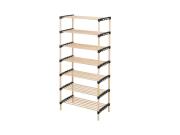 Ξύλινη Ραφιέρα Μπάνιου με 7 ράφια σε Φυσικό χρώμα ξύλου με Μαύρες λεπτομέρειες, 56x28x110 cm