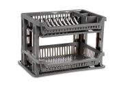 Πλαστική Διπλή Πιατοθήκη Στεγνωτήριο πιάτων με δίσκο Αποστράγγισης σε Γκρι χρώμα, 45x30x31.7 cm