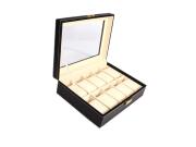 Θήκη Ρολογιών και Κοσμημάτων 10 Θέσεων με Διάφανο Καπάκι σε Μαύρο χρώμα, 25.5x20x8 cm