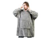 Hoodie Κουβέρτα Φούτερ βελουτέ με εσωτερική επένδυση, σε Γκρι χρώμα, 87x74x13 cm, Oversized