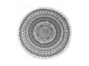 Διακοσμητικό στρογγυλό χαλί με κρόσσια στο τελείωμα, ασπρόμαυρο, 90x90x0.6 cm