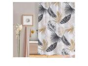 Πλαστική κουρτίνα μπάνιου με σχέδιο τροπικά φύλλα, σε λευκό χρώμα με 12 κρίκους, 180x200 cm