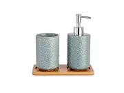 Σετ αξεσουάρ μπάνιου 3 τεμαχίων με κεραμικά δοχεία και bamboo βάση τοποθέτησης, 20x9x18.5 cm