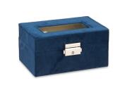 Βελούδινη θήκη ρολογιών με διάφανο καπάκι, 3 θέσεων με κλειδαριά, σε μπλε χρώμα, 11x16x8.5 cm