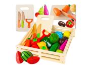 Σετ Ξύλινο Παιχνίδι Καφάσι 34 τεμαχίων με Λαχανικά, Φρούτα, Ξύλο Κοπής και Μαχαίρια, 23.5x26x6 cm