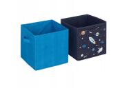 Σετ Κουτιά Αποθήκευσης Χάρτινα 2 τμχ με Υφασμάτινη Επένδυση και Λαβές με Θέμα Διάστημα, 29x29x29 cm