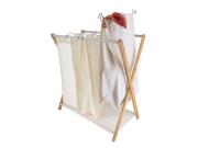 Καλάθι Απλύτων, πτυσσόμενο, με ξύλινη βάση, 3 θέσεων σε Off White χρώμα, 68x40x76 cm