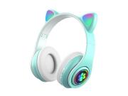 Ασύρματα Ακουστικά Κεφαλής Τύπου Αυτιά Γάτας  Bluetooth v.5.0 με Μικρόφωνο, σε Tιρκουάζ Χρώμα