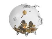 Διαφανής Γυάλινος Κουμπαράς Γουρουνάκι, 12.5x18.5x12 cm