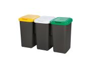 Επαγγελματικοί Κάδοι Απορριμμάτων 3 Τεμαχίων με Χρωματιστά Καπάκια για Ανακύκλωση, 3x25lt