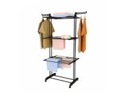 Herzberg Απλώστρα Ρούχων Ραφιέρα Πύργος 3 Επιπέδων σε Μαύρο Χρώμα, 75-126x64x170 cm HG-8034BB