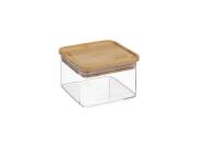 Πλαστικό Διάφανο Βάζο Αποθήκευσης, με Καπάκι από Μπαμπού 500 ml, 10.4x7.1x10.4 cm