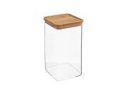Πλαστικό Διάφανο Βάζο Αποθήκευσης, με Καπάκι από Μπαμπού 1500ml, 10x10x20 cm