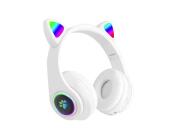 Ασύρματα Ακουστικά Κεφαλής Τύπου Αυτιά Γάτας  Bluetooth FM MP3 με Οπίσθιο Φωτισμό LED σε Λευκό Χρώμα