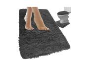 Αντιολισθητικό Σετ Μπάνιου 3 Τεμαχίων με 2 Χαλάκια και Κάλυμμα Λεκάνης σε Γκρι Χρώμα