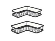 Σετ 2 Τεμαχίων Αυτοκόλλητη Μεταλλική Γωνιακή Επιτοίχια Ραφιέρα Μπάνιου Σε Μαύρο Χρώμα