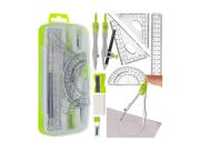 Σετ Γεωμετρικά Όργανα 10 Τεμ Πλαστικά Διάφανα με Διαβήτη Γωνιόμετρο και Τρίγωνα