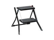 Μεταλλική πτυσσόμενη σκάλα με 2 Σκαλιά και Αντιολισθητικά Σκαλοπάτια σε Μαύρο Χρώμα, 49x48x44 cm