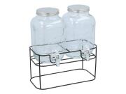 Σετ 2 Τεμαχίων Γυάλινοι Διανεμητές Ποτών 2x4lt με Μεταλλική Βάση και Βρυσάκια, 33x17x32.5 cm