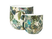 Σετ 2 Μεταλλικά Διακοσμητικά Βάζα, με σχέδιο Τροπικά φύλλα, 26x26x25 cm