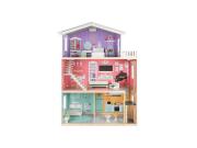 Ξύλινο Παιδικό Κουκλόσπιτο 3 Ορόφων, με 9 Έπιπλα και Ανελκυστήρα, 81.5x30.5x114 cm