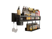 Μεταλλικό Ράφι Τοίχου, Οργανωτής Μπαχαρικών 2 Επιπέδων, από Ανοξείδωτο ατσάλι, 40x12x30 cm