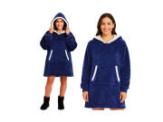 Ruhhy Hoodie Κουβέρτα Φούτερ, Βελουτέ με Κουκούλα και τσέπη καγκουρό XXL, σε μπλε χρώμα, 88x80 cm