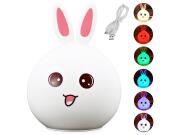 Παιδικό Φωτάκι Νυχτός Λαγουδάκι RGB Αφής από Σιλικόνη και USB Φόρτιση σε Λευκό Χρώμα