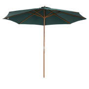 Outsunny Garden Parasol Φ300 x 250Acm με άνοιγμα σχοινιού, 8 νευρώσεις και ξύλινο κοντάρι, σκούρο πράσινο 01-0243