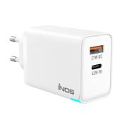 inos Φορτιστής Ταξιδίου Ταχείας Φόρτισης 2χUSB-A & USB-C GaN PD QC 3.0 45W Λευκός
