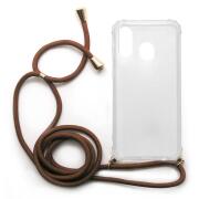 TPU Crossbody inos Samsung A405F Galaxy A40 Shock Proof Clear with Brown Strap