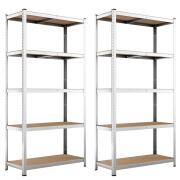 BAKAJI  2x Ράφι Μεταλλικό Γαλβανισμένο 5 Ράφια MDF Ραφιέρα Βαρέως Τύπου 180x90x40  02814001