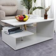 BAKAJI  Ορθογώνιο Τραπέζι Καθιστικού Καφέ Μοντέρνου Σχεδιασμού Ξύλο MDF 3 Ράφια Λευκό  02814203