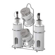 Bakaji Σετ Μεταλλικό Λαδόξιδο - Αλατοπίπερο με Μεταλλική Βάση 4 τμχ Χρώματος Λευκό Bakaji 02814693