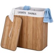 BAKAJI  Καλάθι Απλύτων 2 Διαμερίσματα Πτυσσόμενο Καλάθι από Μπαμπού Ύφασμα  02822553