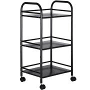 BAKAJI  Καρότσι με 3 Ράφια σε Μαύρο Μέταλλο 4 Ρόδες Έπιπλο Μπάνιου Εξοικονόμησης Χώρου  02822686